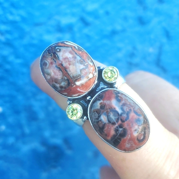 New Leopard Skin Jasper and Citrine 925 Silver Statement Ring. - Picture 4 of 16